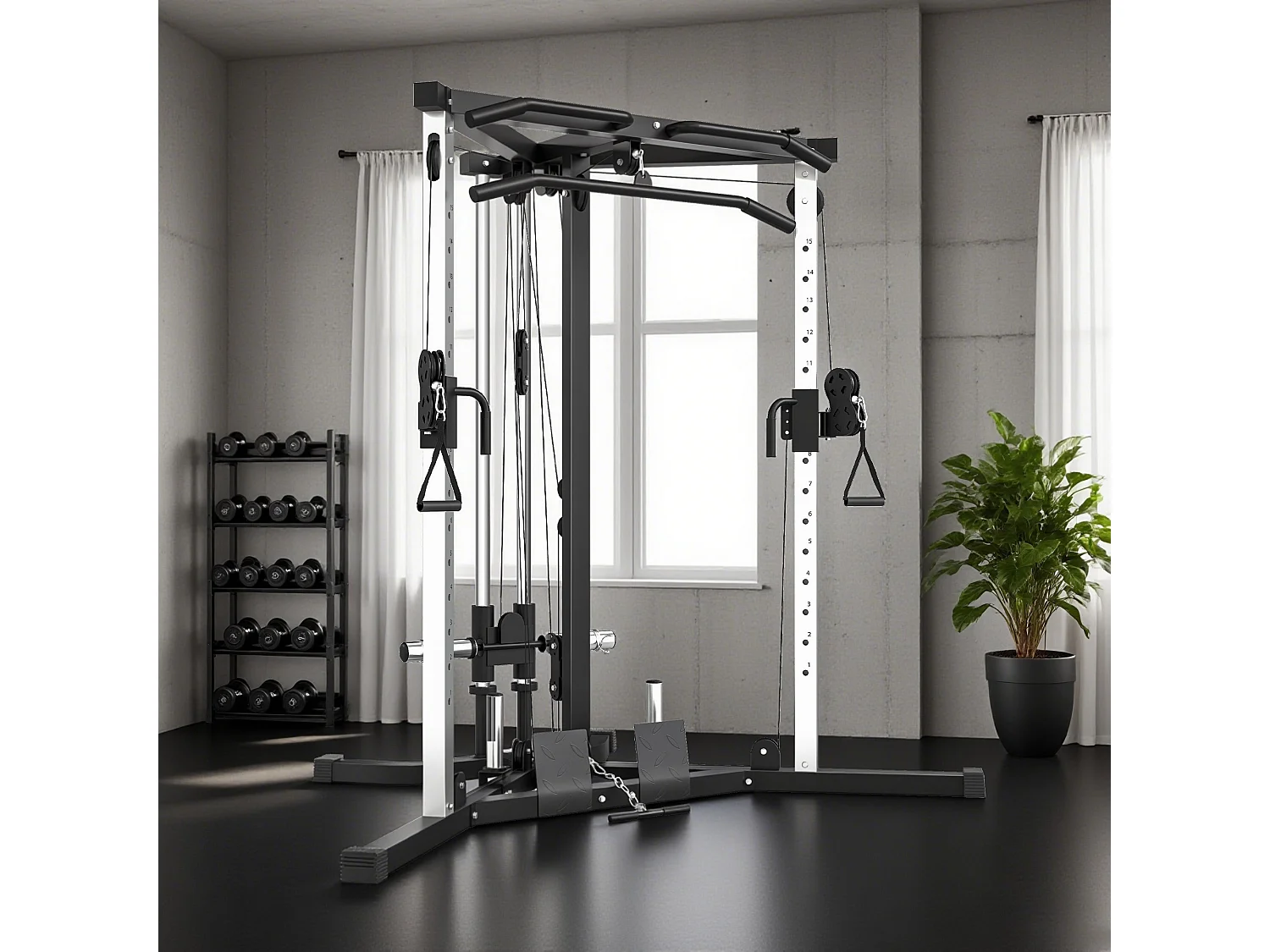 Stazione Fitness multifunzione con sbarra trazioni e bilanciere nero