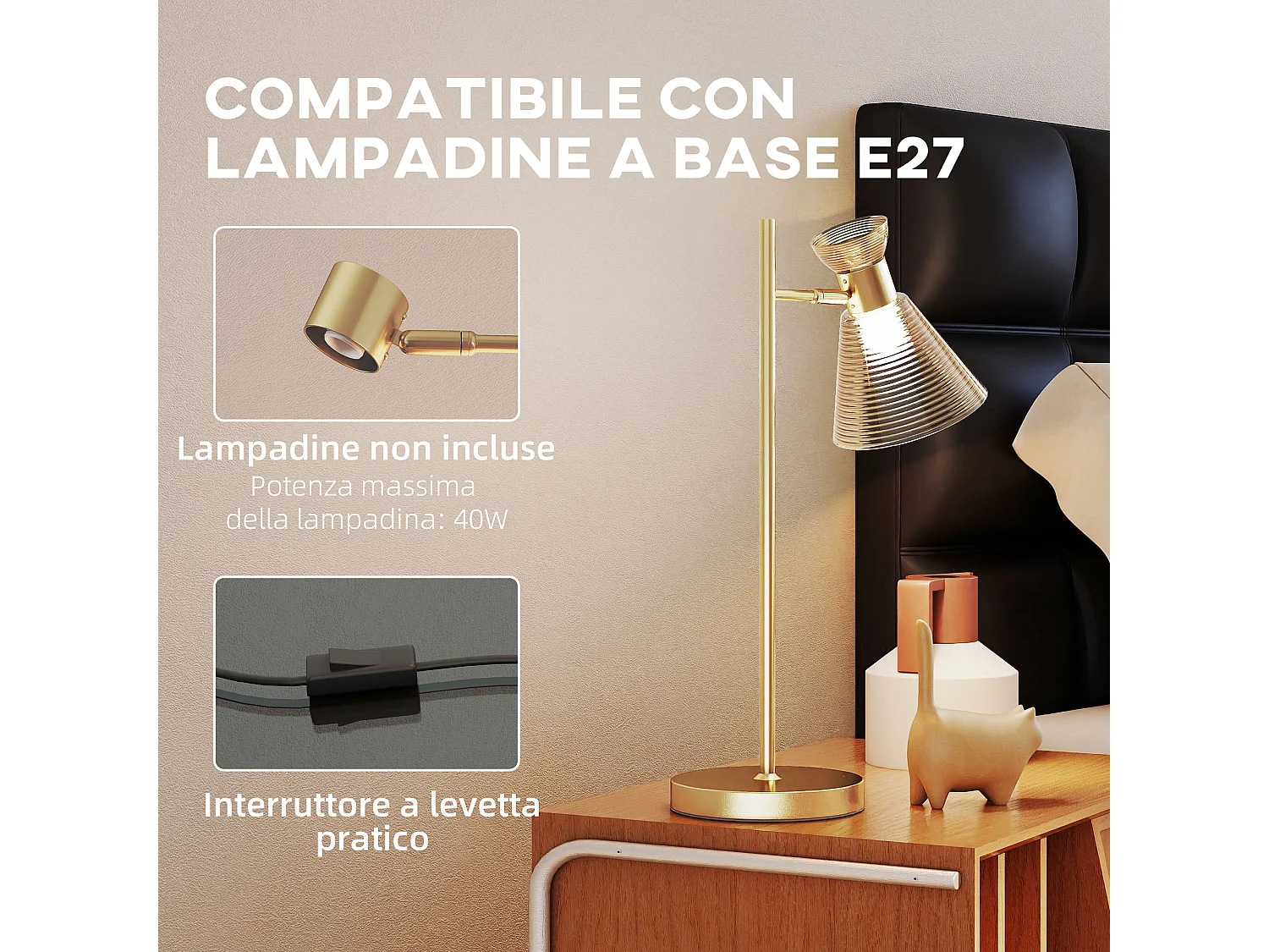 Lampada da tavolo moderna con paralume in vetro satinato oro