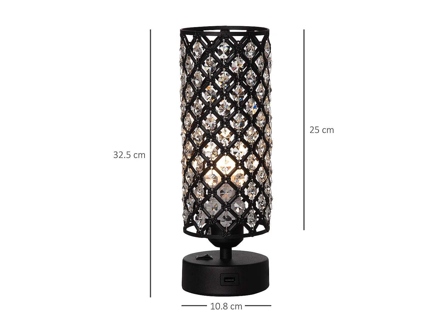 Lampada da tavolo paralume cristallo 2 porte usb luce touch