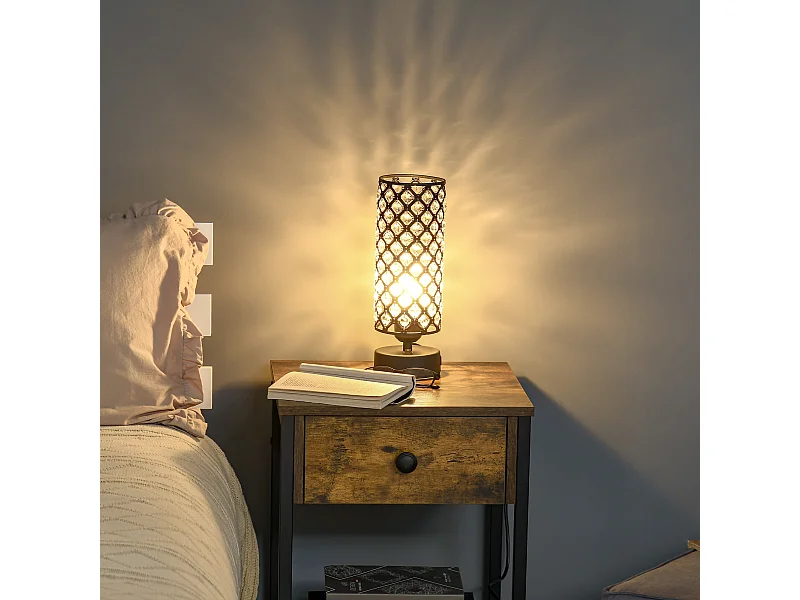 Lampada da tavolo paralume cristallo 2 porte usb luce touch