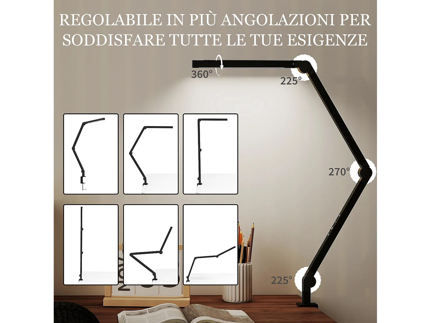 Lampada da scrivania dimmerabile con morsetto e braccio regolabile