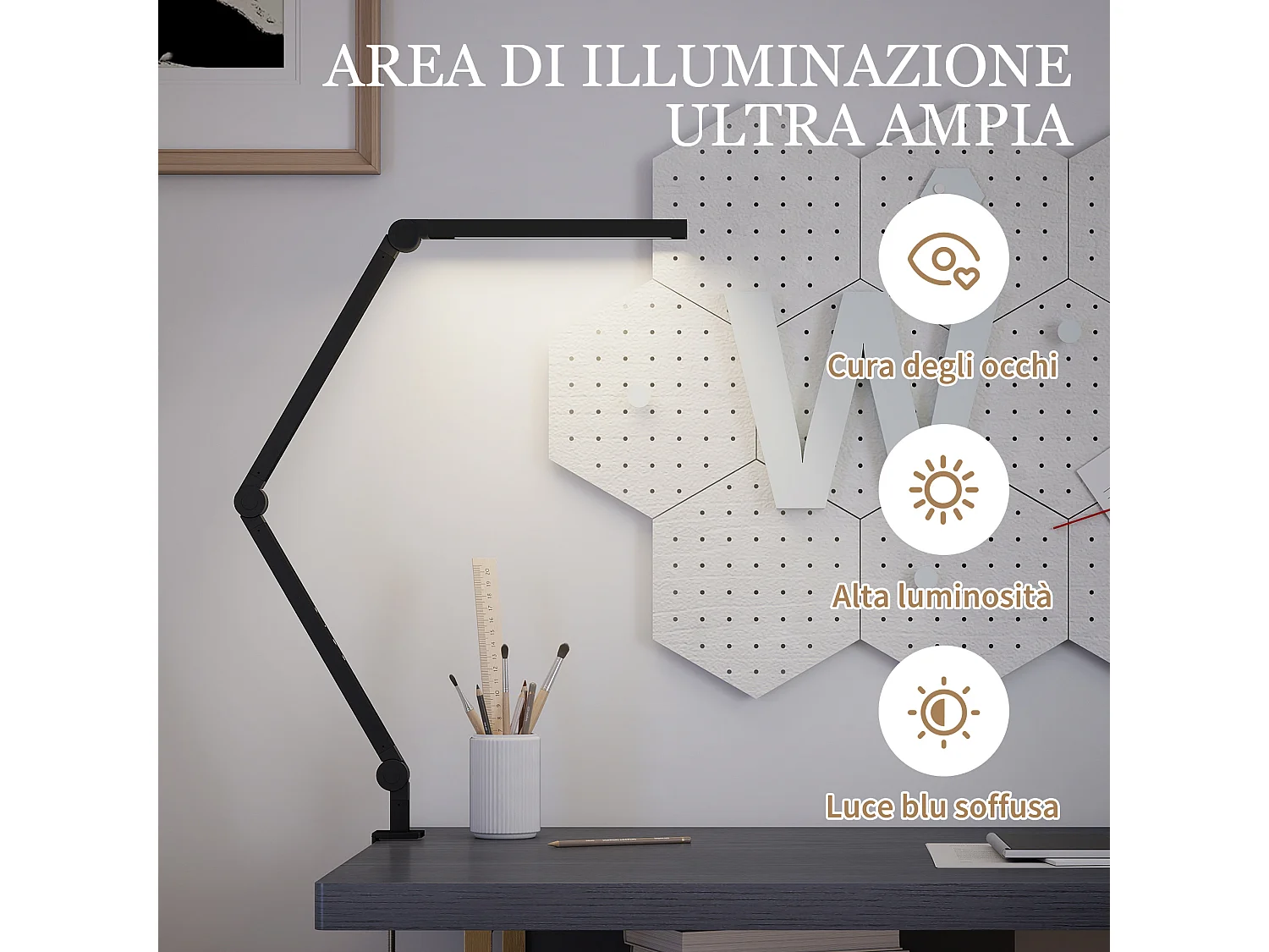 Lampada da scrivania dimmerabile con morsetto e braccio regolabile