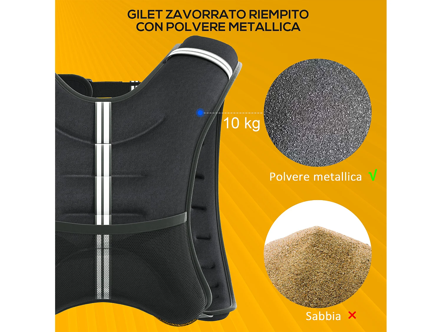 Giubbotto zavorrato 10kg traspirante con tasca portaoggetti nero