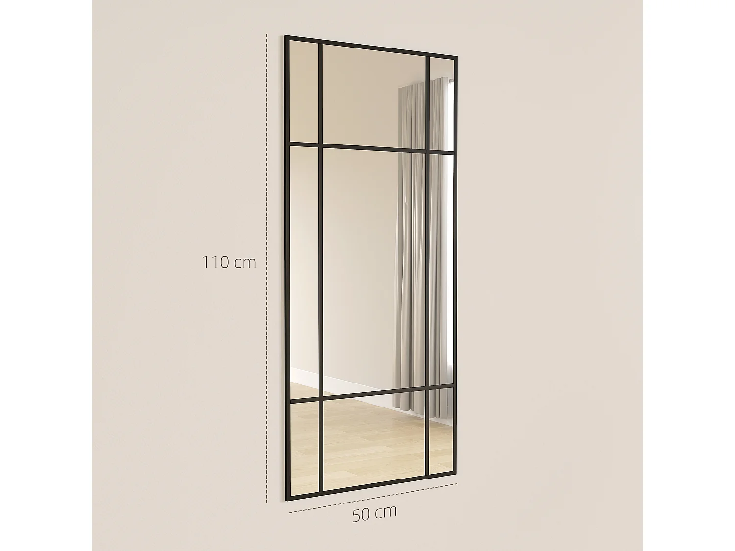 Specchio da parete stile finestra verticale orizzontale 110x50cm nero