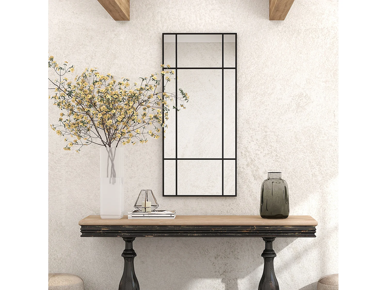 Specchio da parete stile finestra verticale orizzontale 110x50cm nero