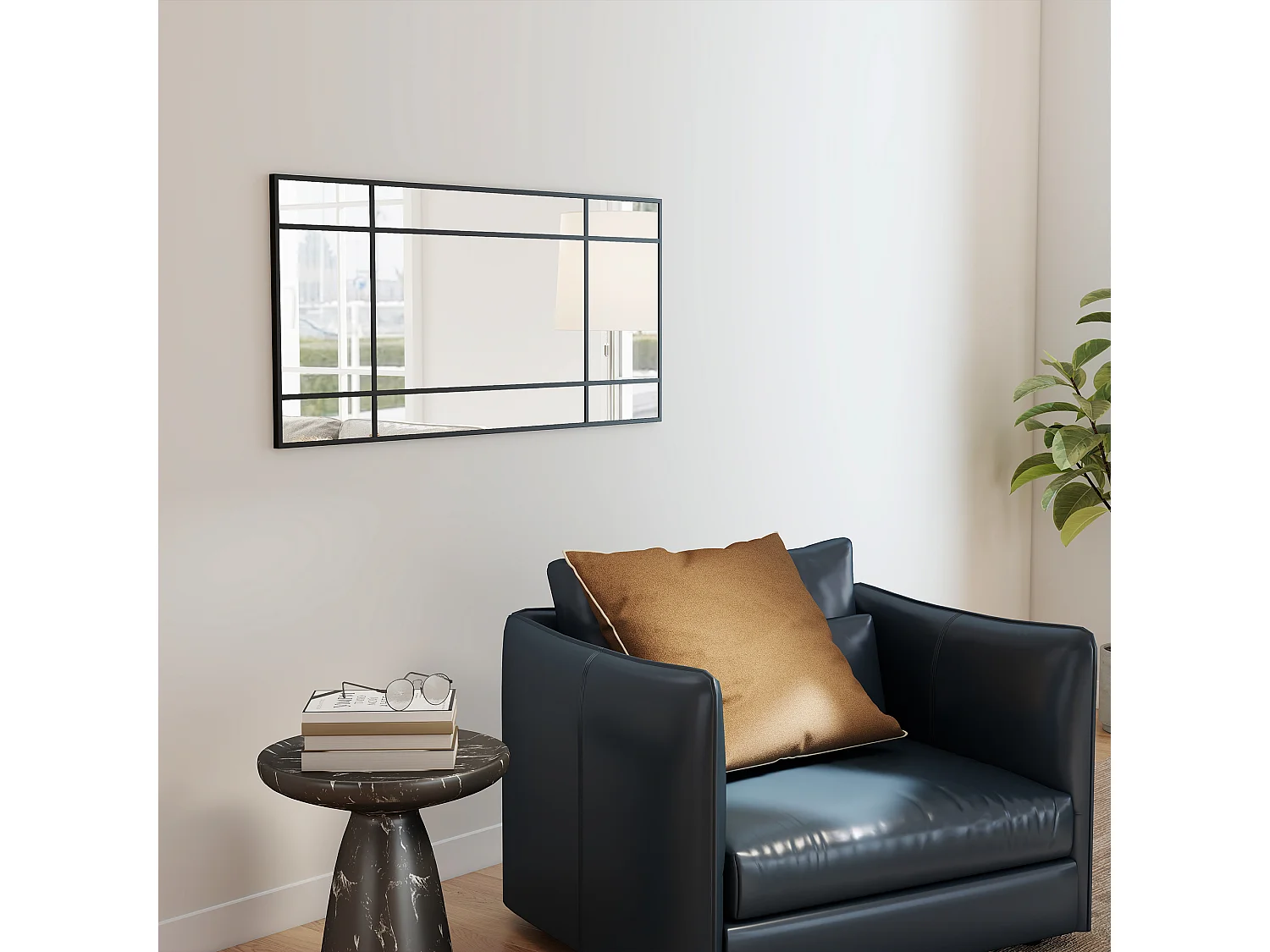 Specchio da parete stile finestra verticale orizzontale 110x50cm nero