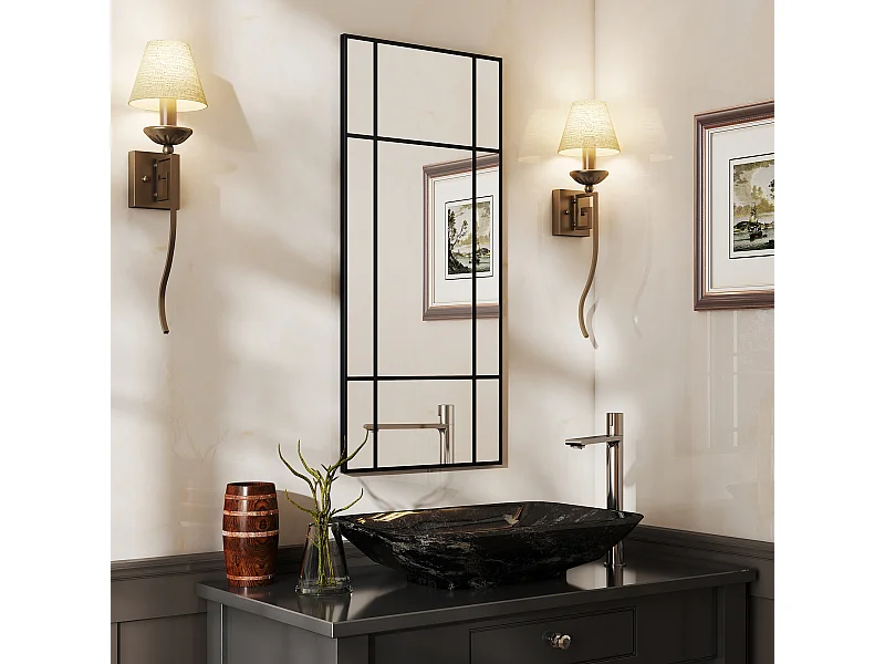 Specchio da parete stile finestra verticale orizzontale 110x50cm nero