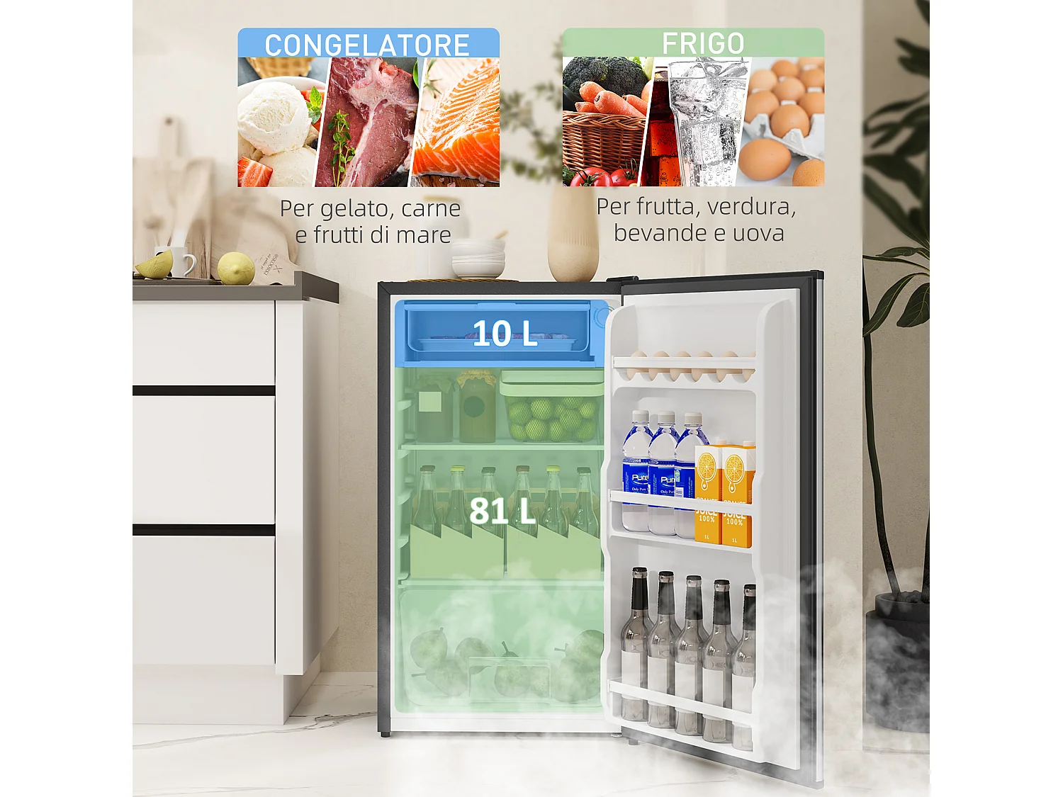 Frigorifero piccolo 91l monoporta reversibile con congelatore