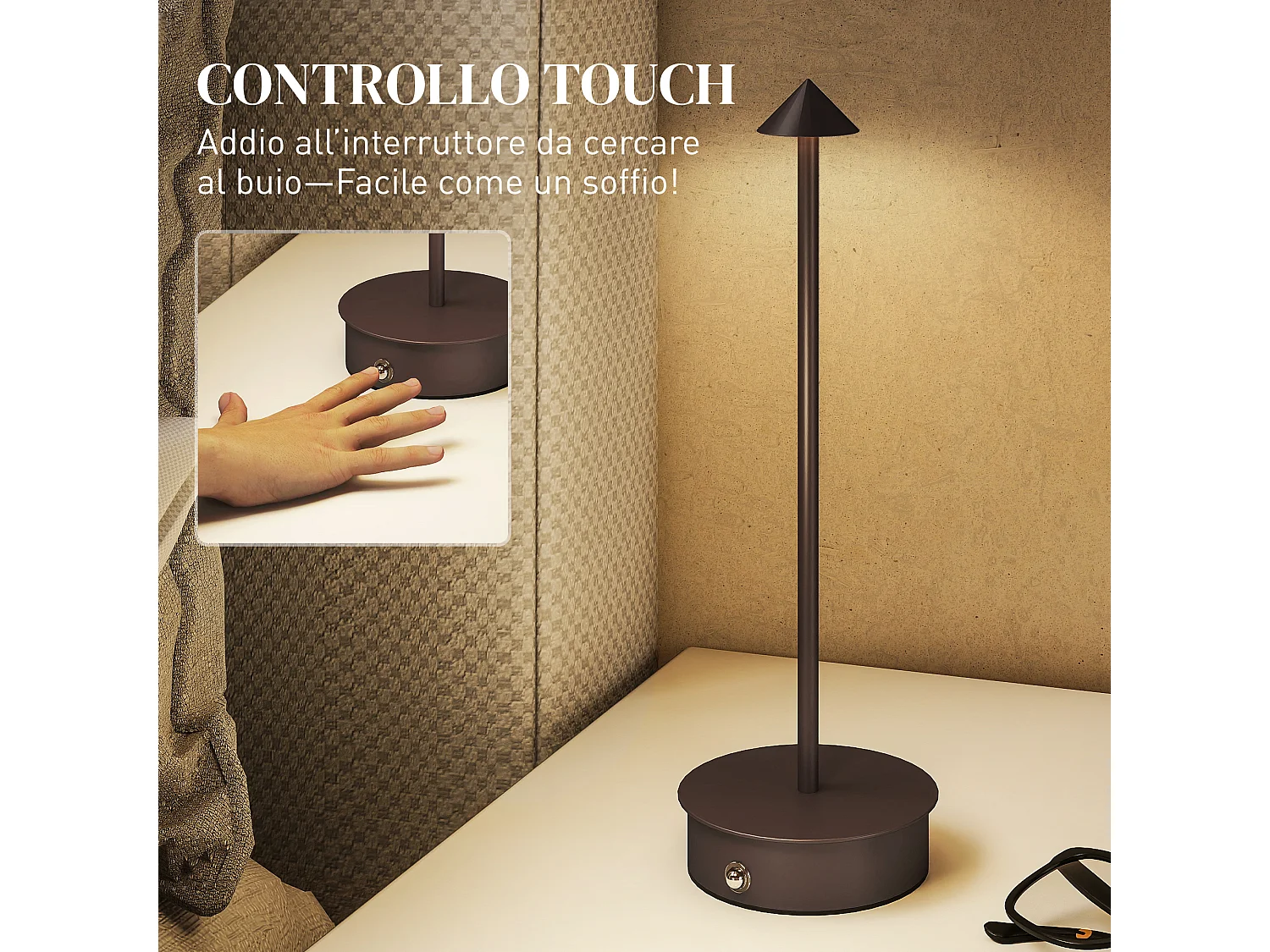 Lampada da tavolo ricaricabile touch e regolabile caffè