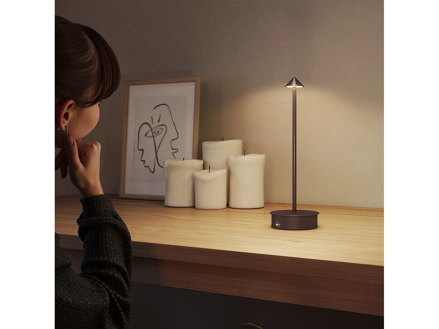 Lampada da tavolo ricaricabile touch e regolabile caffè