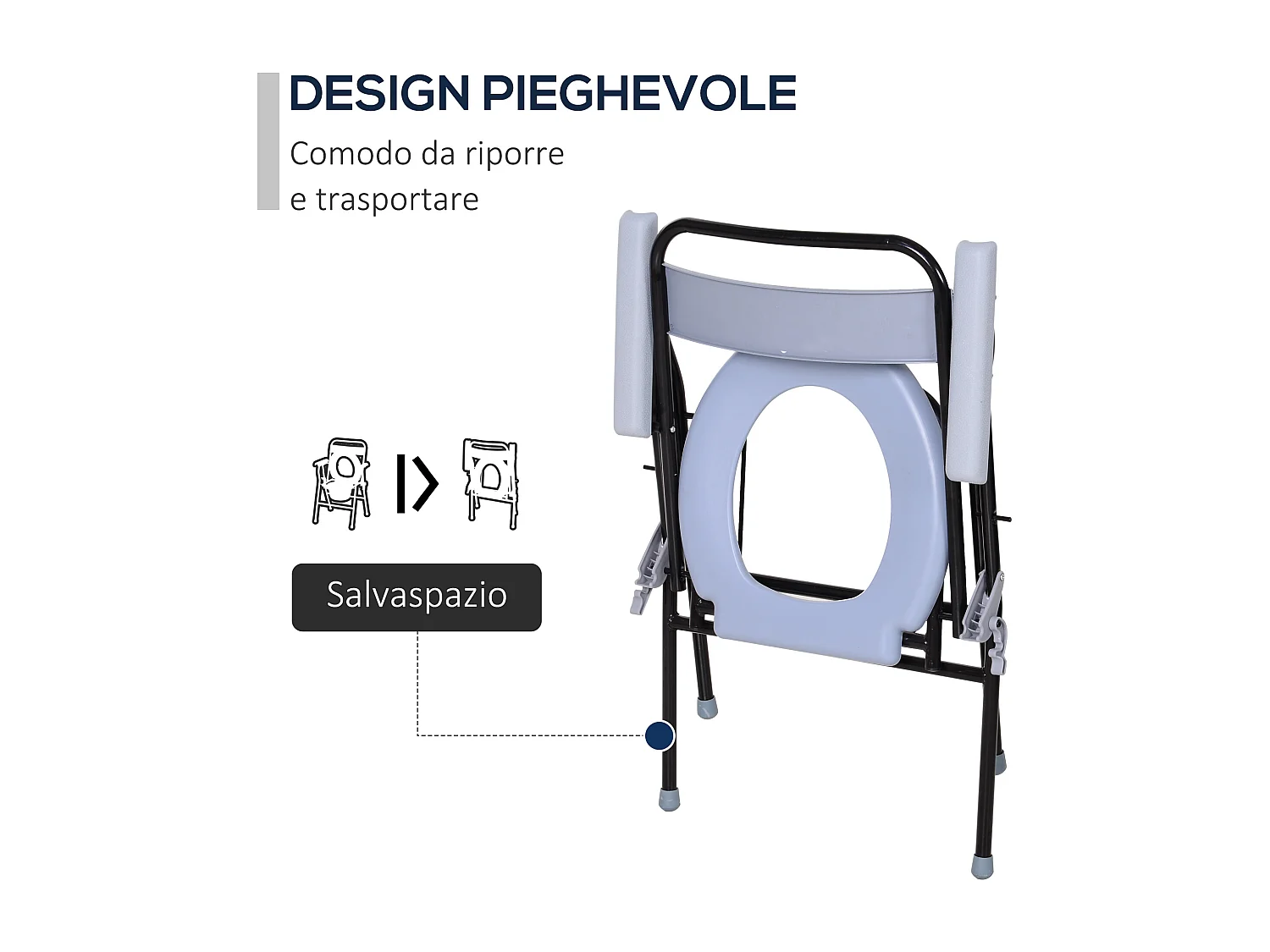 Sedia WC Pieghevole con Vaso Rimovibile per Anziani e Disabili