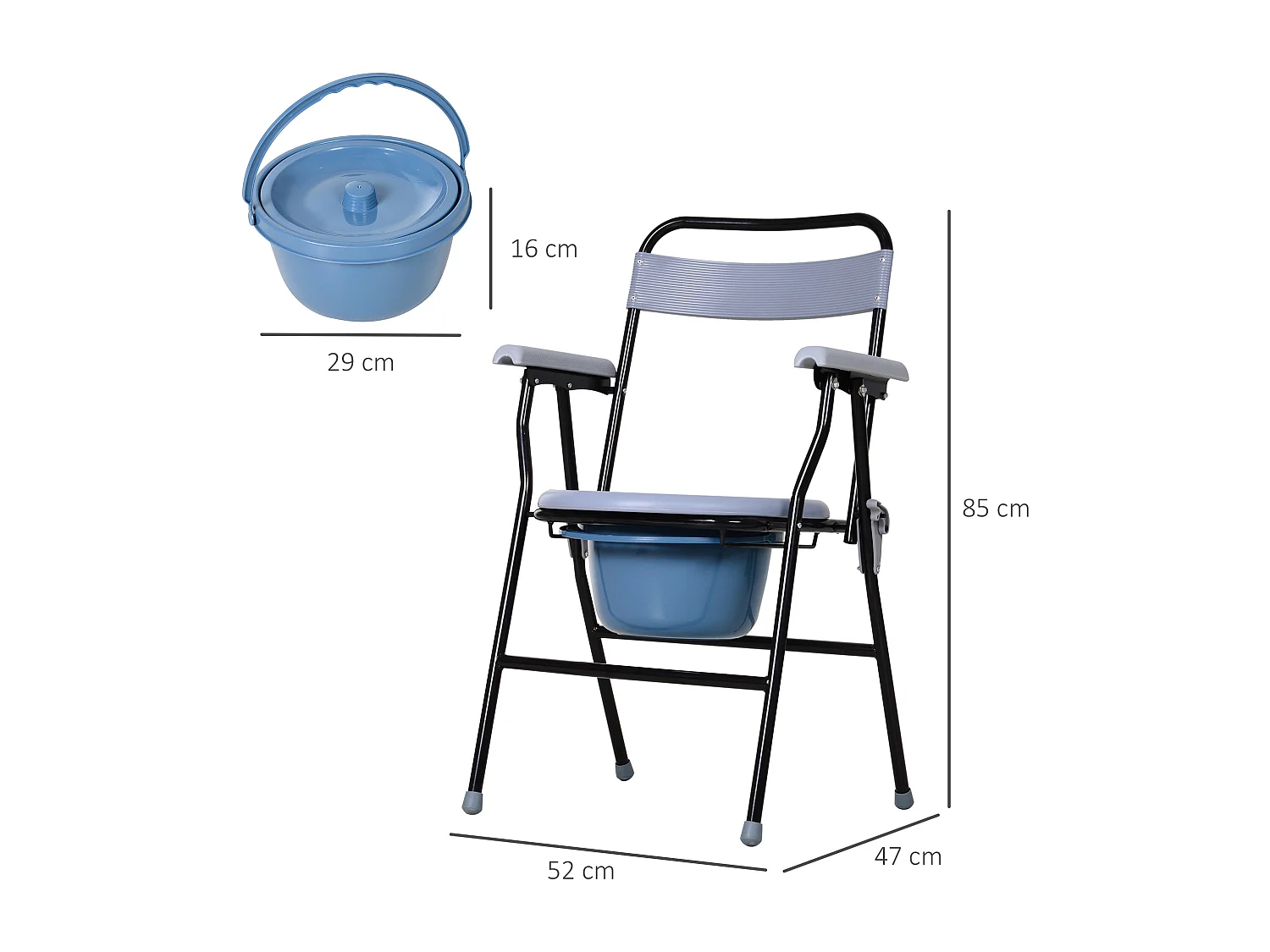 Sedia WC Pieghevole con Vaso Rimovibile per Anziani e Disabili