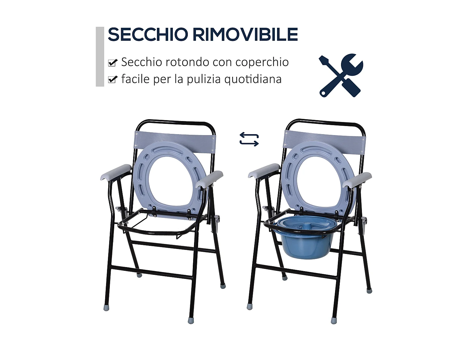 Sedia WC Pieghevole con Vaso Rimovibile per Anziani e Disabili