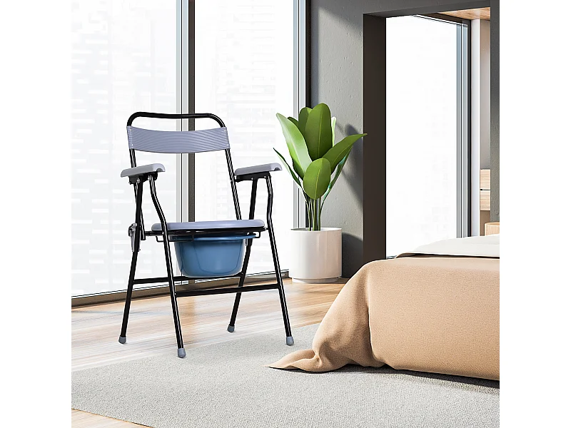 Sedia WC Pieghevole con Vaso Rimovibile per Anziani e Disabili