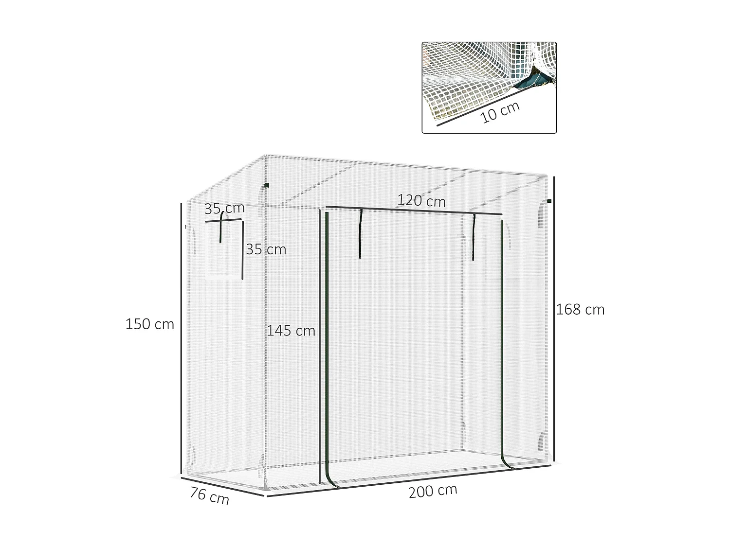 Serra da giardino con porta avvolgibile 2 finestre e bordi estesi