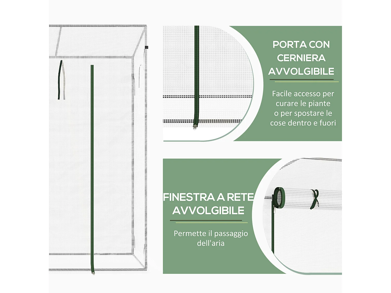 Serra da giardino con porta avvolgibile 2 finestre e bordi estesi