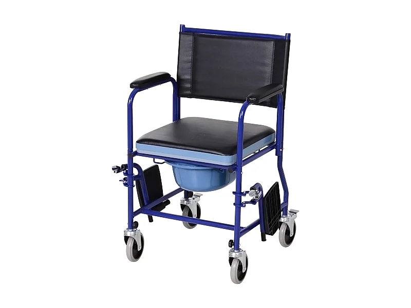 Sedia a Rotelle Bagno con Vaso Rimovibile in Tubi di Ferro e PVC