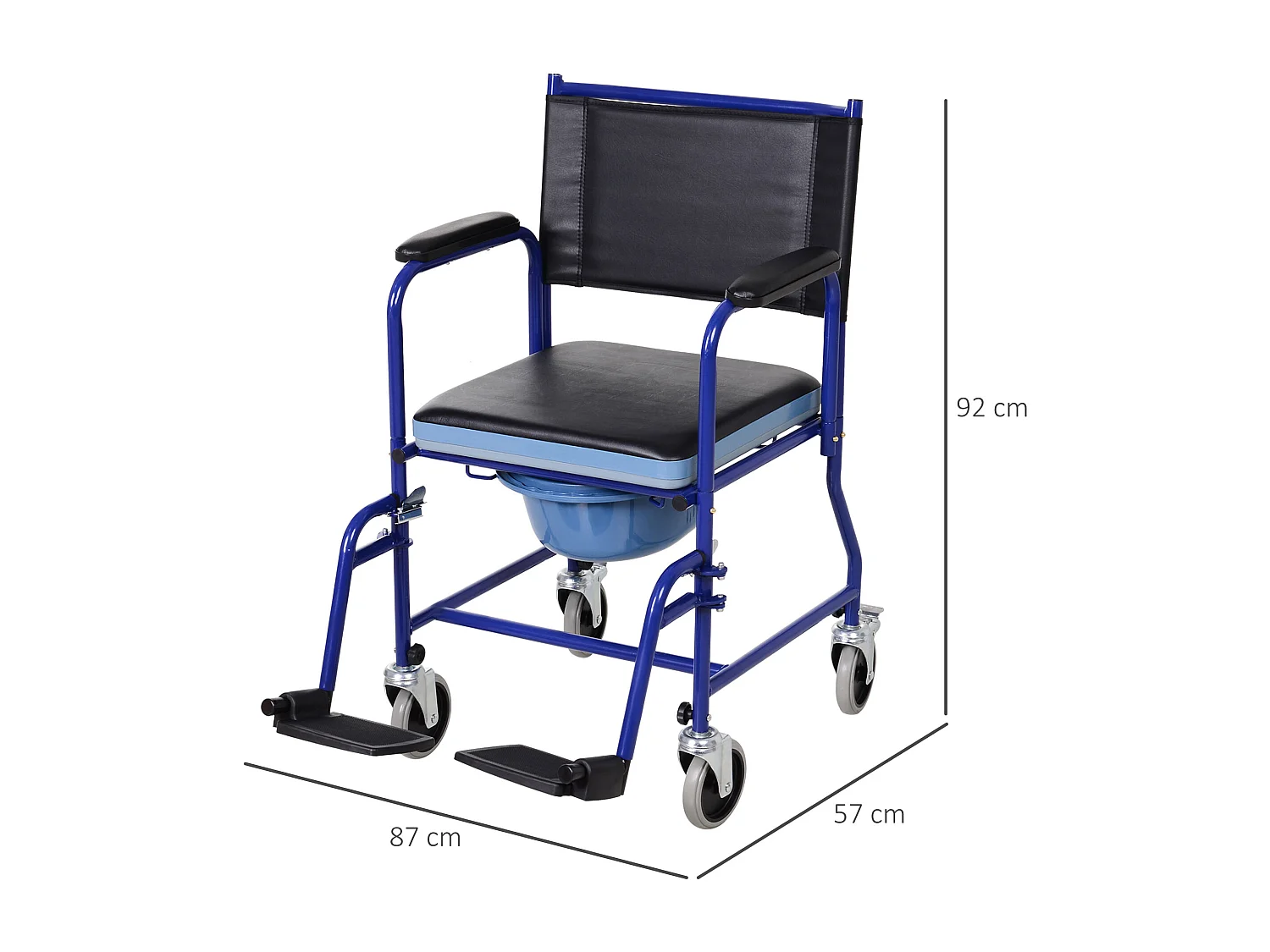 Sedia a Rotelle Bagno con Vaso Rimovibile in Tubi di Ferro e PVC