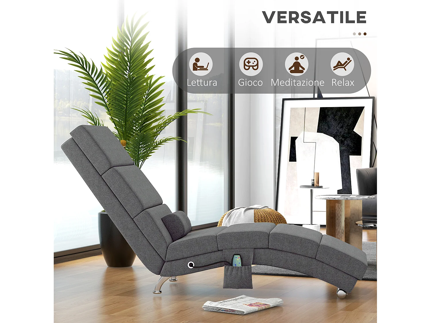 Poltrona massaggiante con riscaldamento e telecomando grigio