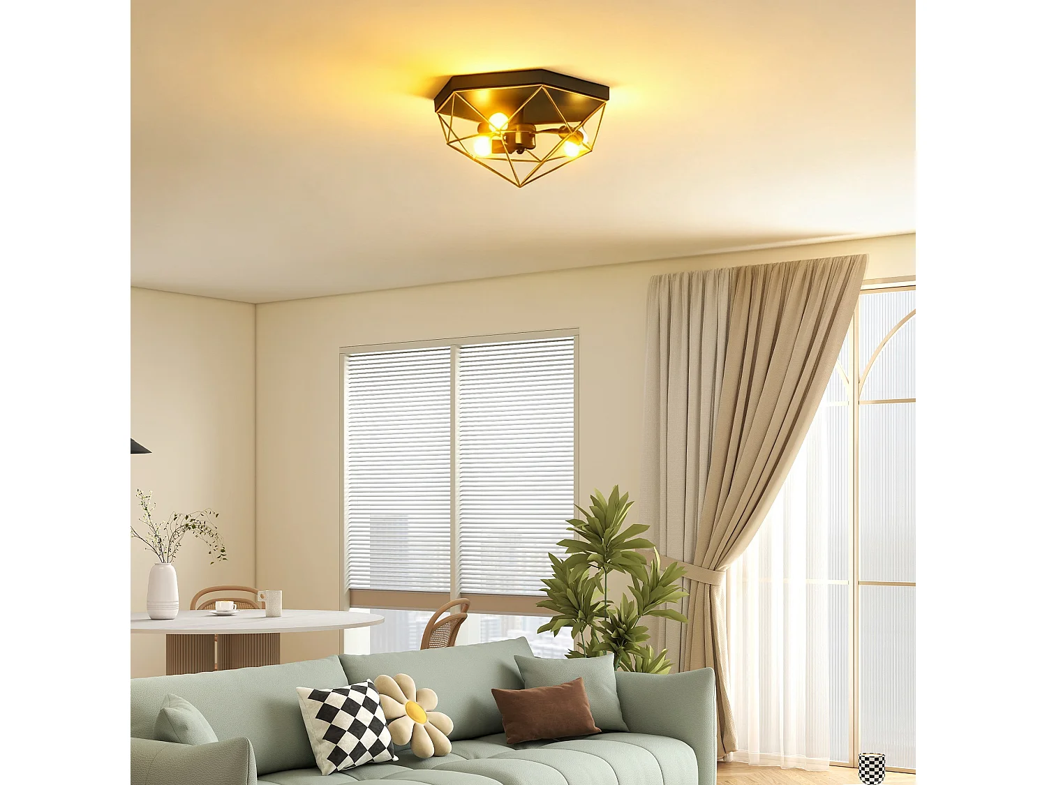 Lampada da soffitto stile industriale con 3 punti luce nero e oro