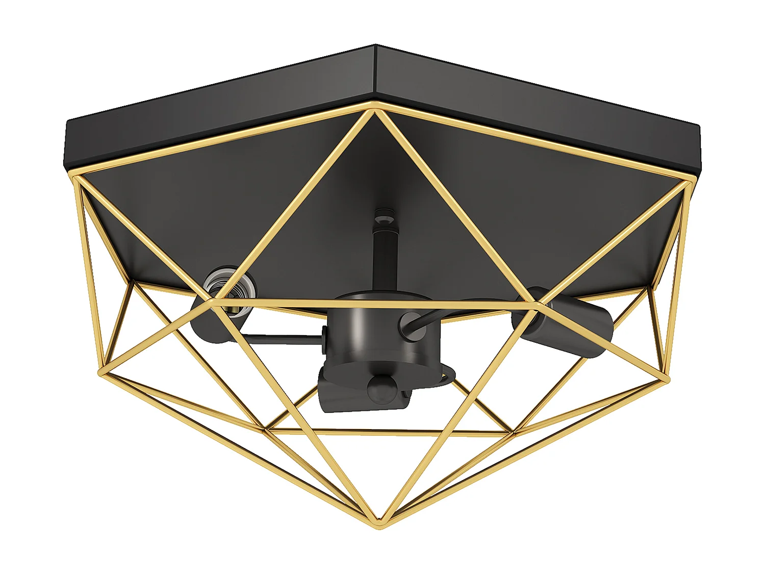 Lampada da soffitto stile industriale con 3 punti luce nero e oro