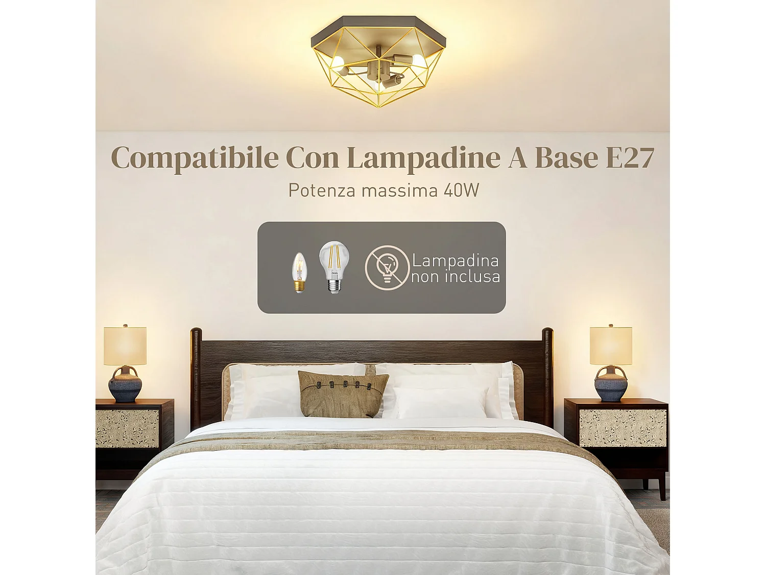 Lampada da soffitto stile industriale con 3 punti luce nero e oro