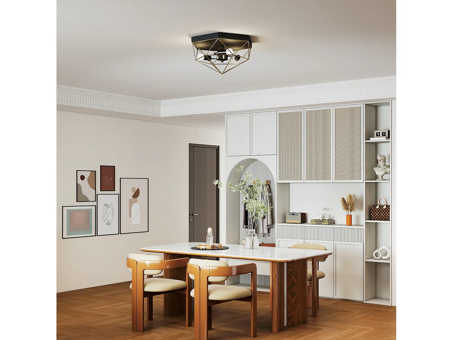 Lampada da soffitto stile industriale con 3 punti luce nero e oro