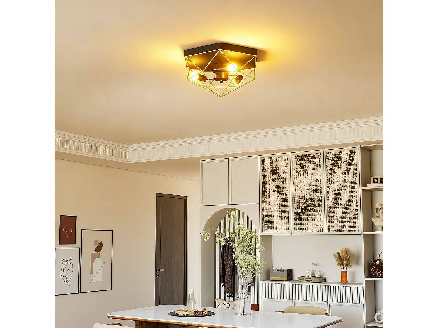 Lampada da soffitto stile industriale con 3 punti luce nero e oro