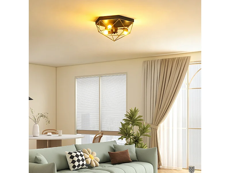 Lampada da soffitto stile industriale con 3 punti luce nero e oro