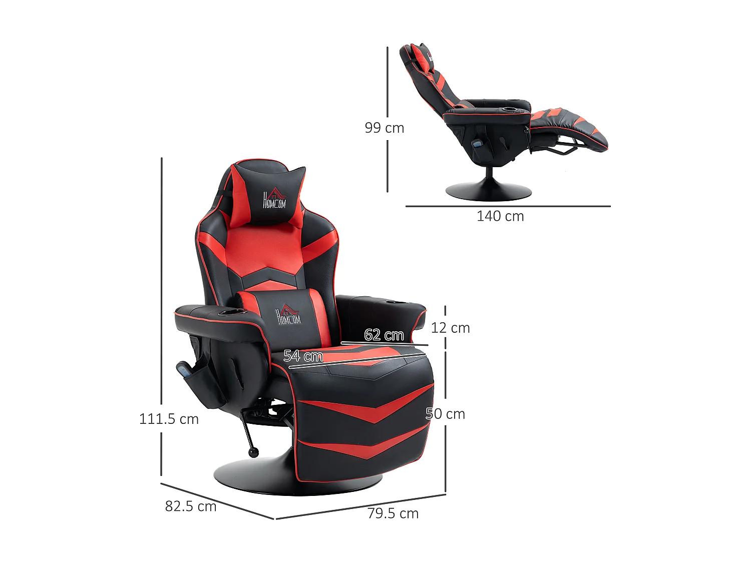 Sedia da gaming massaggiante e reclinabile con poggiapiedi nero rosso