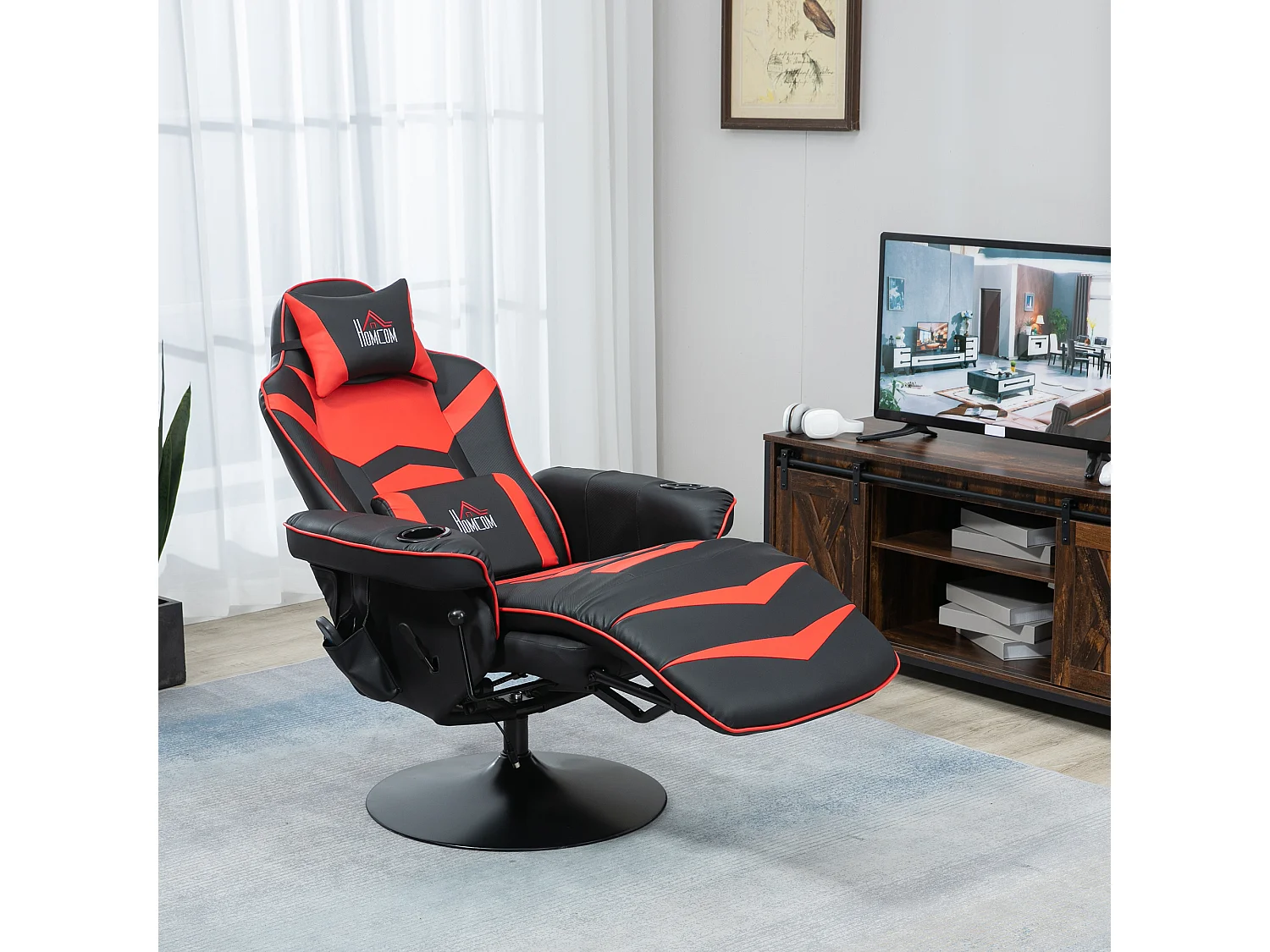 Sedia da gaming massaggiante e reclinabile con poggiapiedi nero rosso