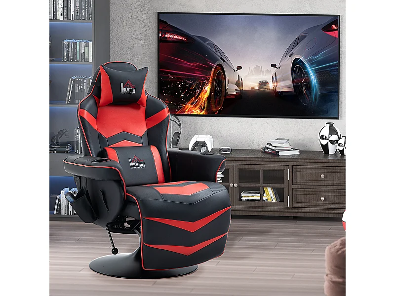 Sedia da gaming massaggiante e reclinabile con poggiapiedi nero rosso