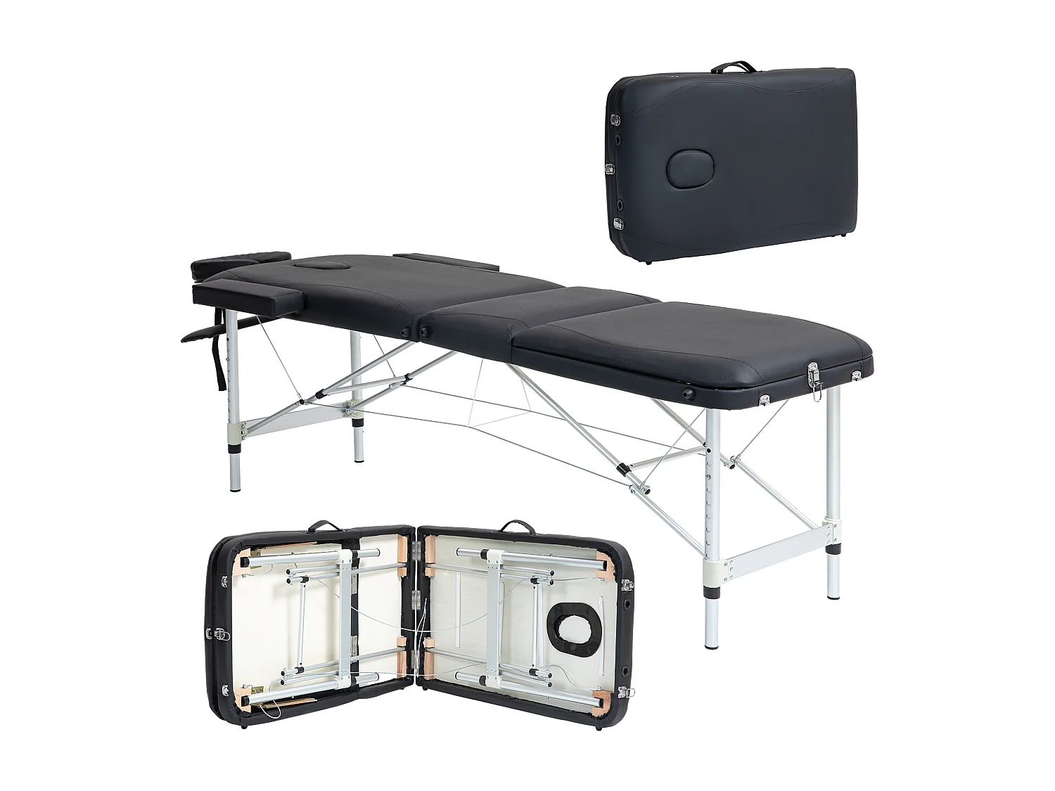 Lettino da massaggio pieghevole ad altezza regolabile nero