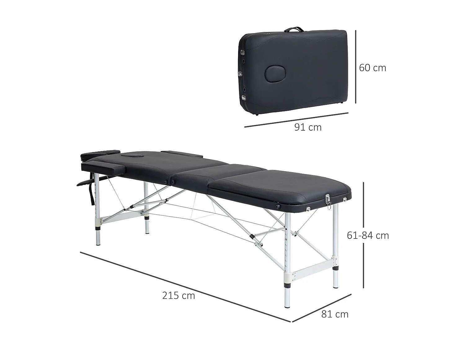 Lettino da massaggio pieghevole ad altezza regolabile nero