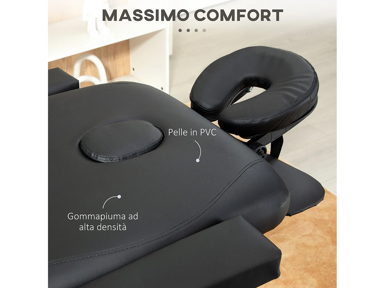 Lettino da massaggio pieghevole ad altezza regolabile nero