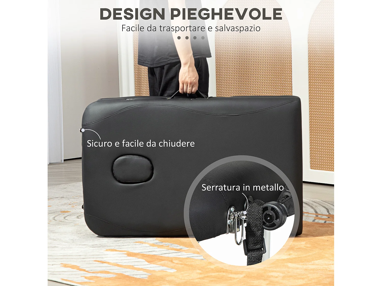 Lettino da massaggio pieghevole ad altezza regolabile nero