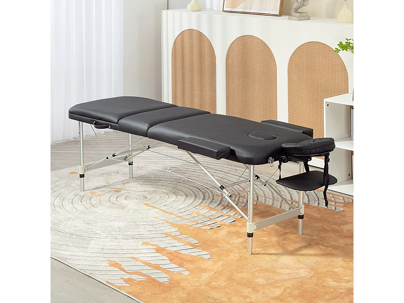 Lettino da massaggio pieghevole ad altezza regolabile nero