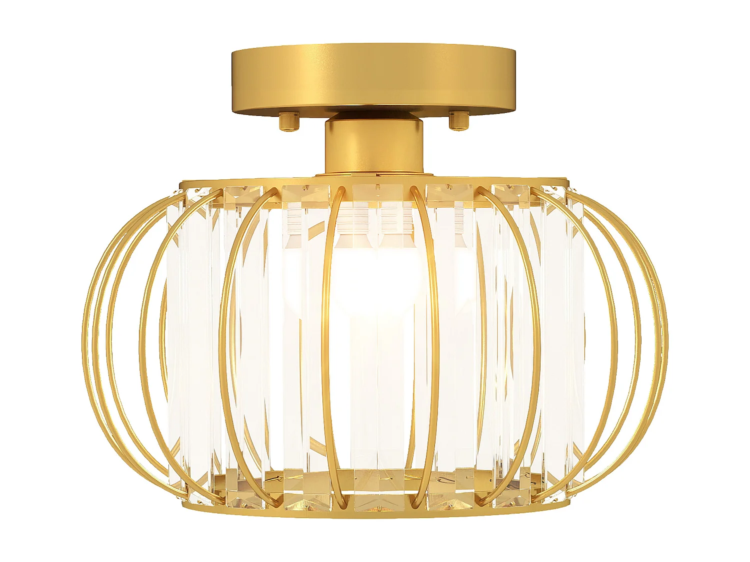 Plafoniera led minimal a gabbia con 18 cristalli in metallo oro