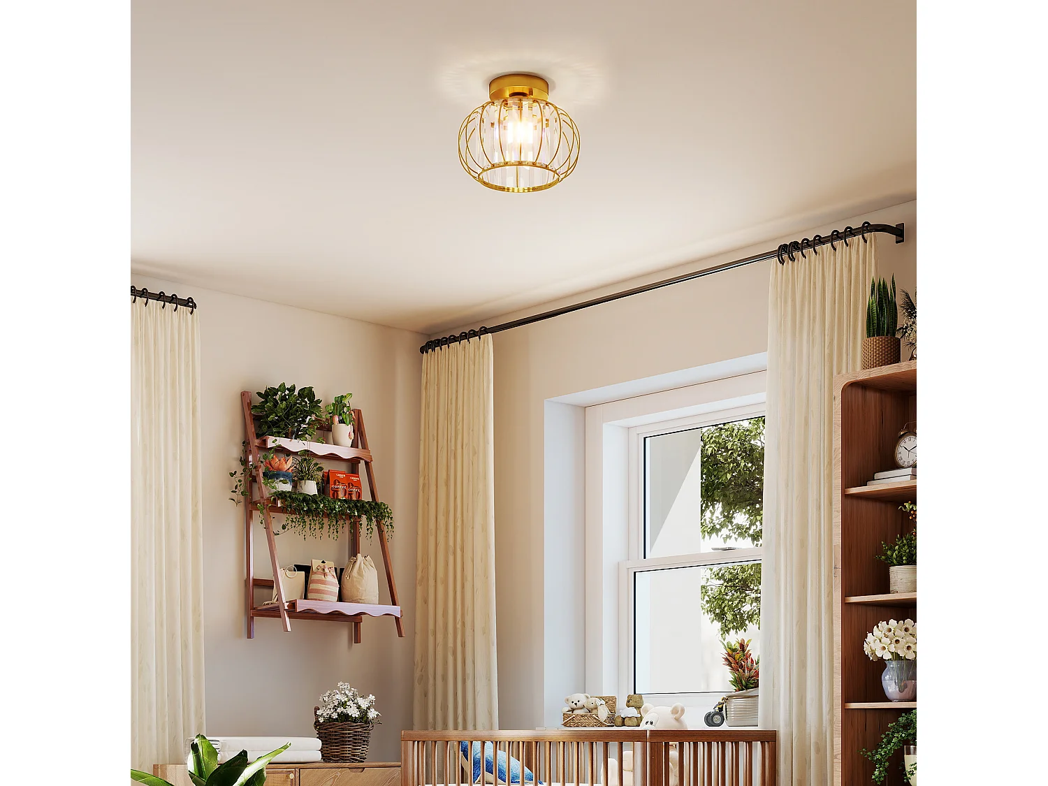 Plafoniera led minimal a gabbia con 18 cristalli in metallo oro