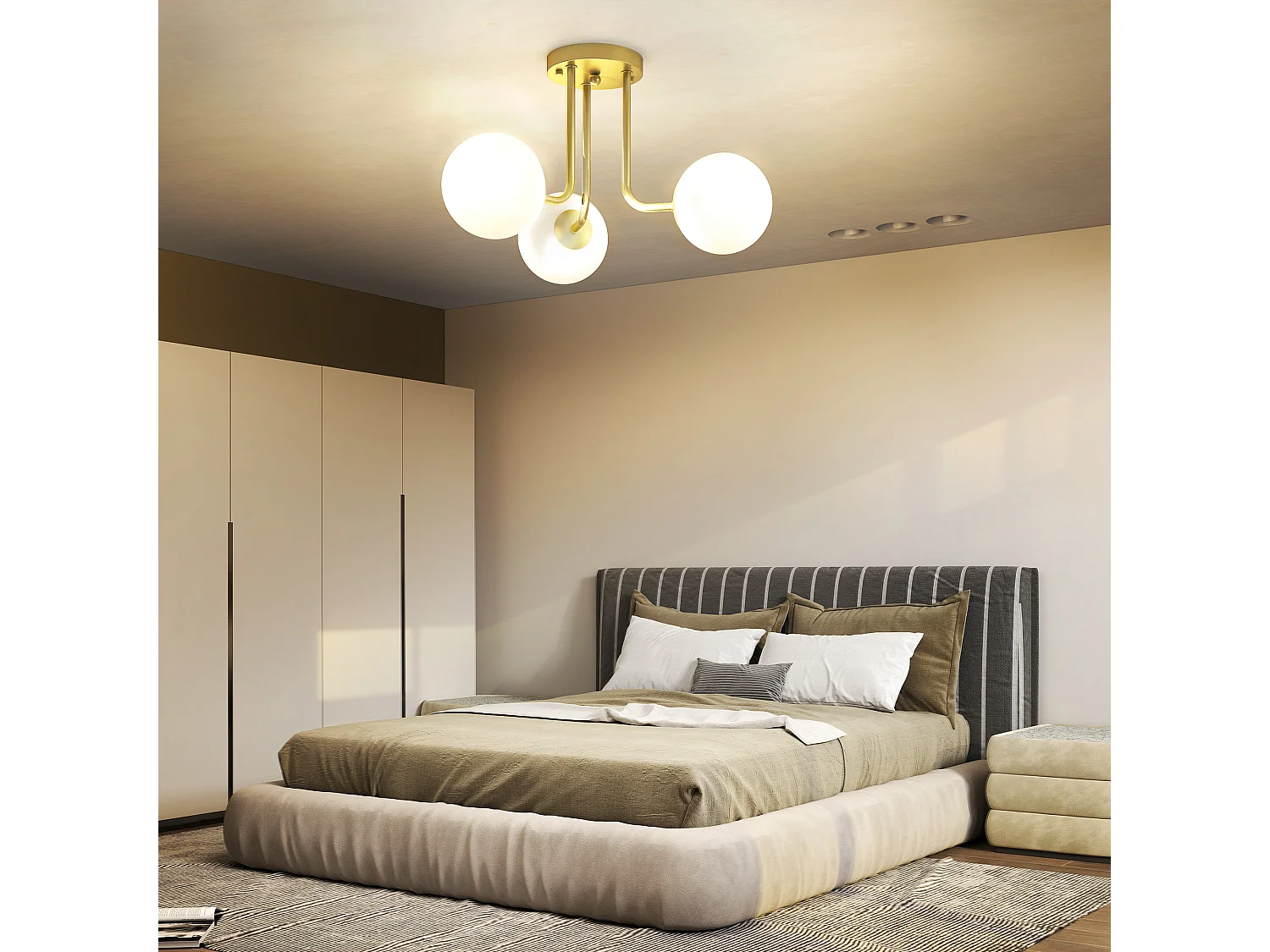 Lampadario da soffitto vintage con 3 punti luce e bracci dorati