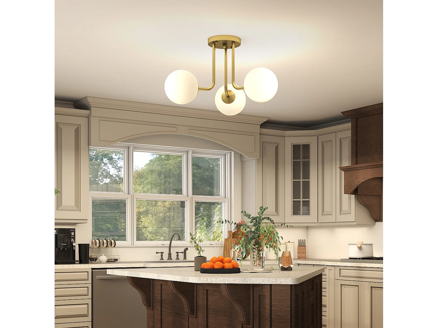 Lampadario da soffitto vintage con 3 punti luce e bracci dorati