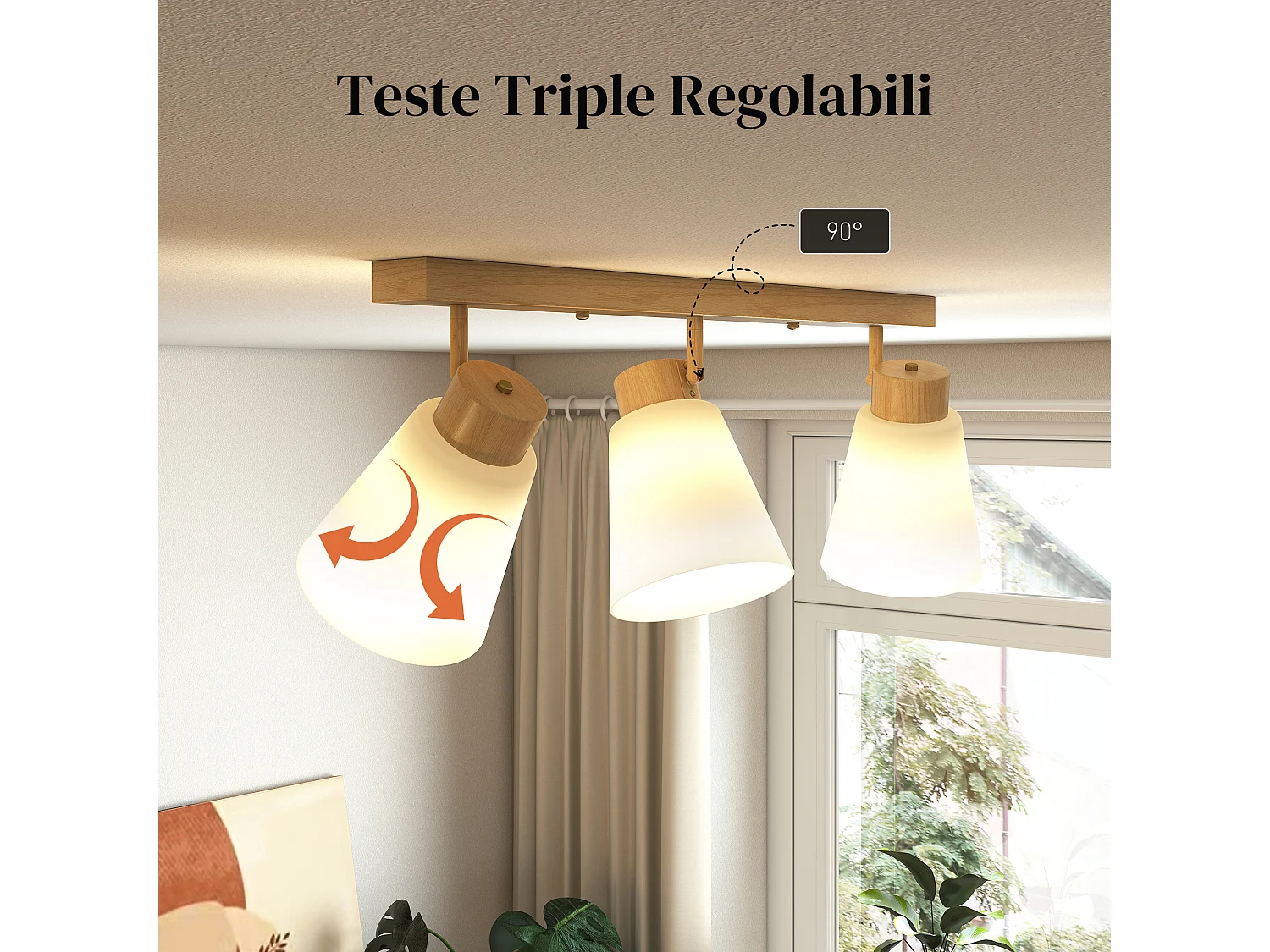 Lampadario da soffitto con 3 luci regolabili a 90° attacco e27