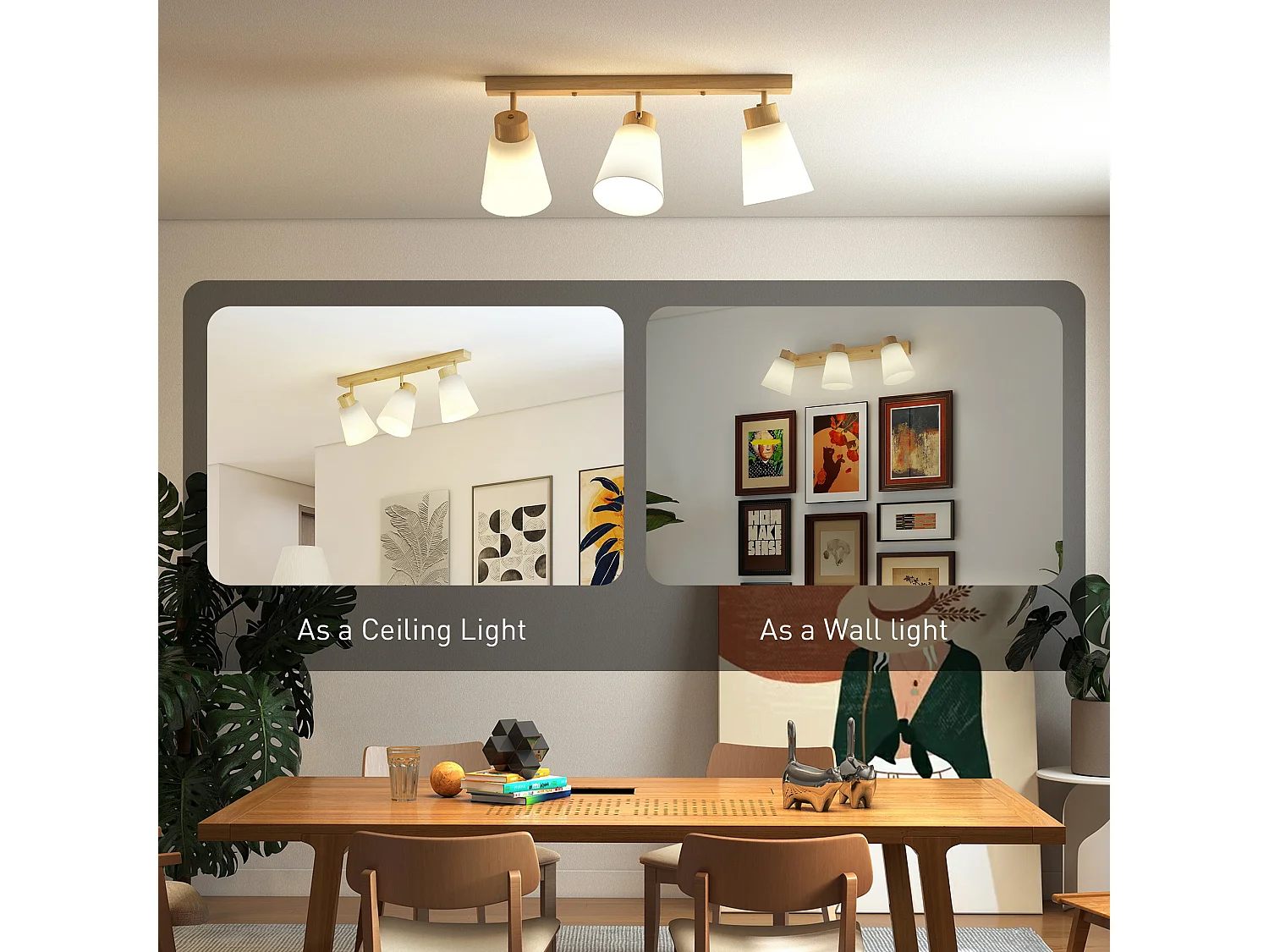 Lampadario da soffitto con 3 luci regolabili a 90° attacco e27