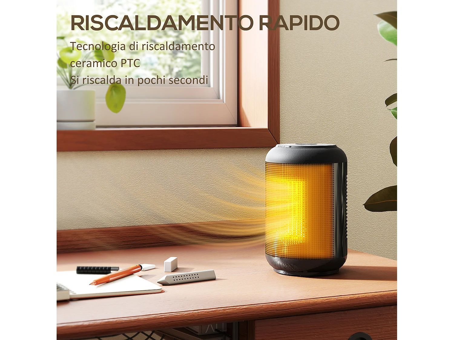 Riscaldatore elettrico a 3 modalità con timer 24h 14x14x21.5 cm nero
