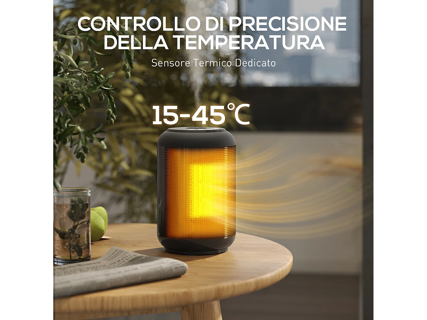 Riscaldatore elettrico a 3 modalità con timer 24h 14x14x21.5 cm nero