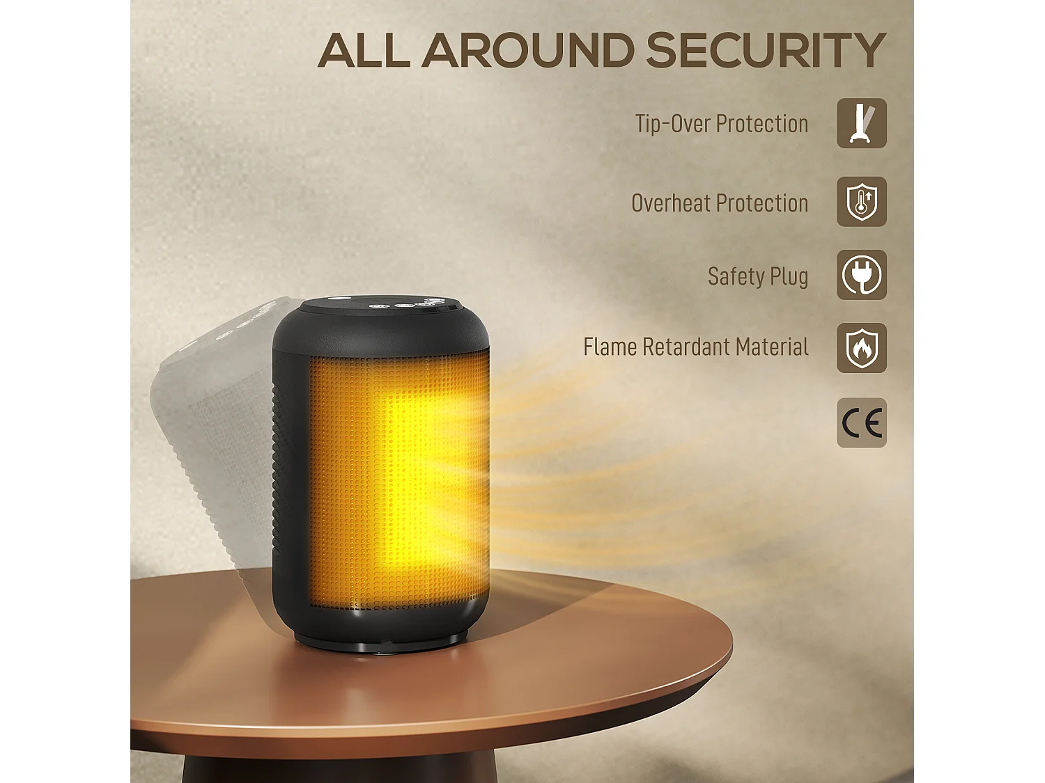 Riscaldatore elettrico a 3 modalità con timer 24h 14x14x21.5 cm nero