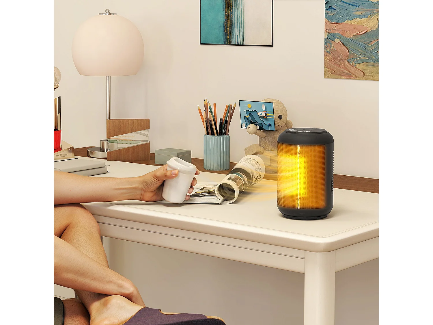 Riscaldatore elettrico a 3 modalità con timer 24h 14x14x21.5 cm nero