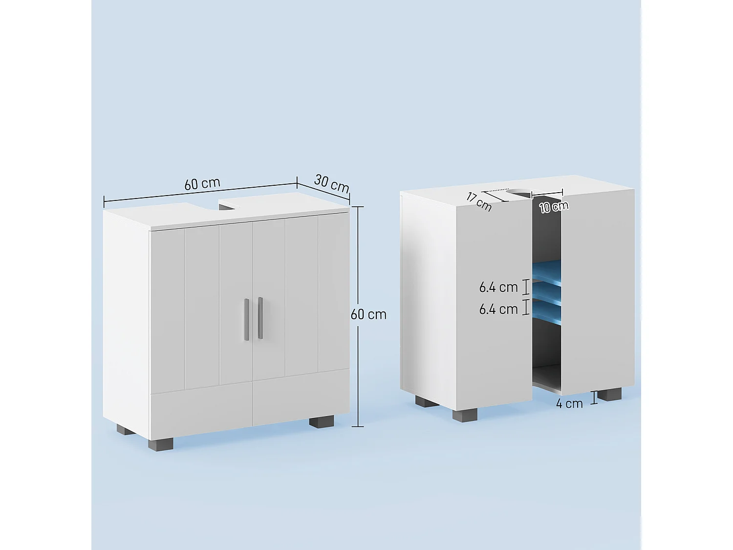 Mobile sotto lavabo bagno a u con 2 ante e ripiano regolabile