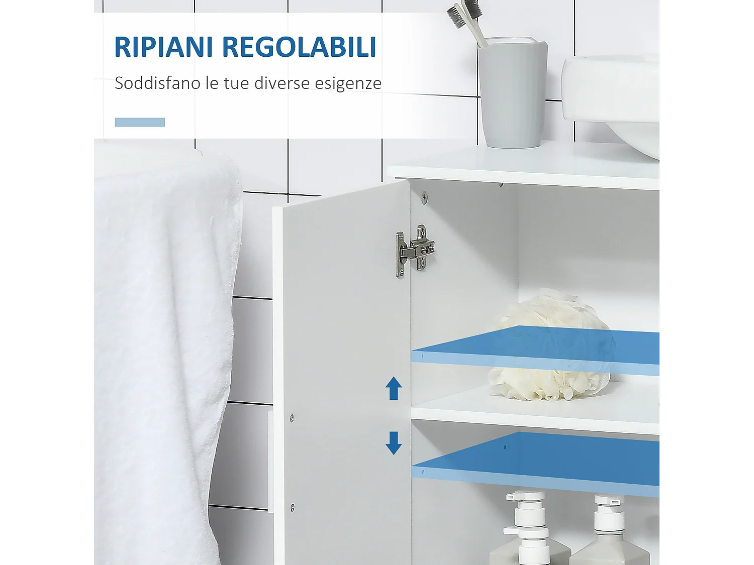 Mobile sotto lavabo bagno a u con 2 ante e ripiano regolabile