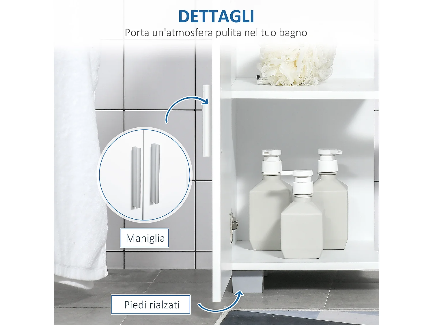 Mobile sotto lavabo bagno a u con 2 ante e ripiano regolabile